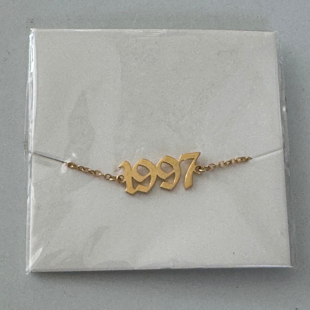 Gold Tone 1997 Birth Year Charm Bracelet Old English Font Adjustable Chain